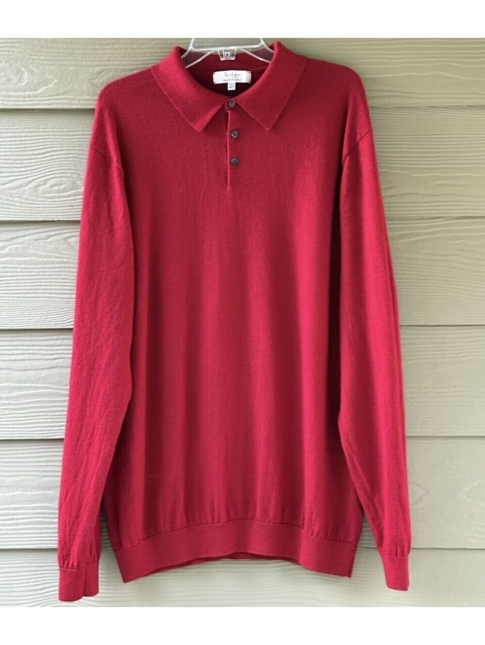Turnbury Men's Extra Fine Merino Wool Dark Red Long Sleeve Polo Sweater Size 2XT - Picture 3 of 9
